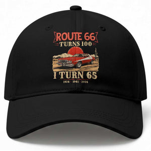 Route Highway 66 Turns 100 I Turn 65 Baseball Cap Vintage 1961 Road Sign 65th Birthday Muscle Car Lover Gift