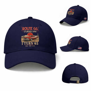 Route Highway 66 Turns 100 I Turn 65 Baseball Cap Vintage 1961 Road Sign 65th Birthday Muscle Car Lover Gift