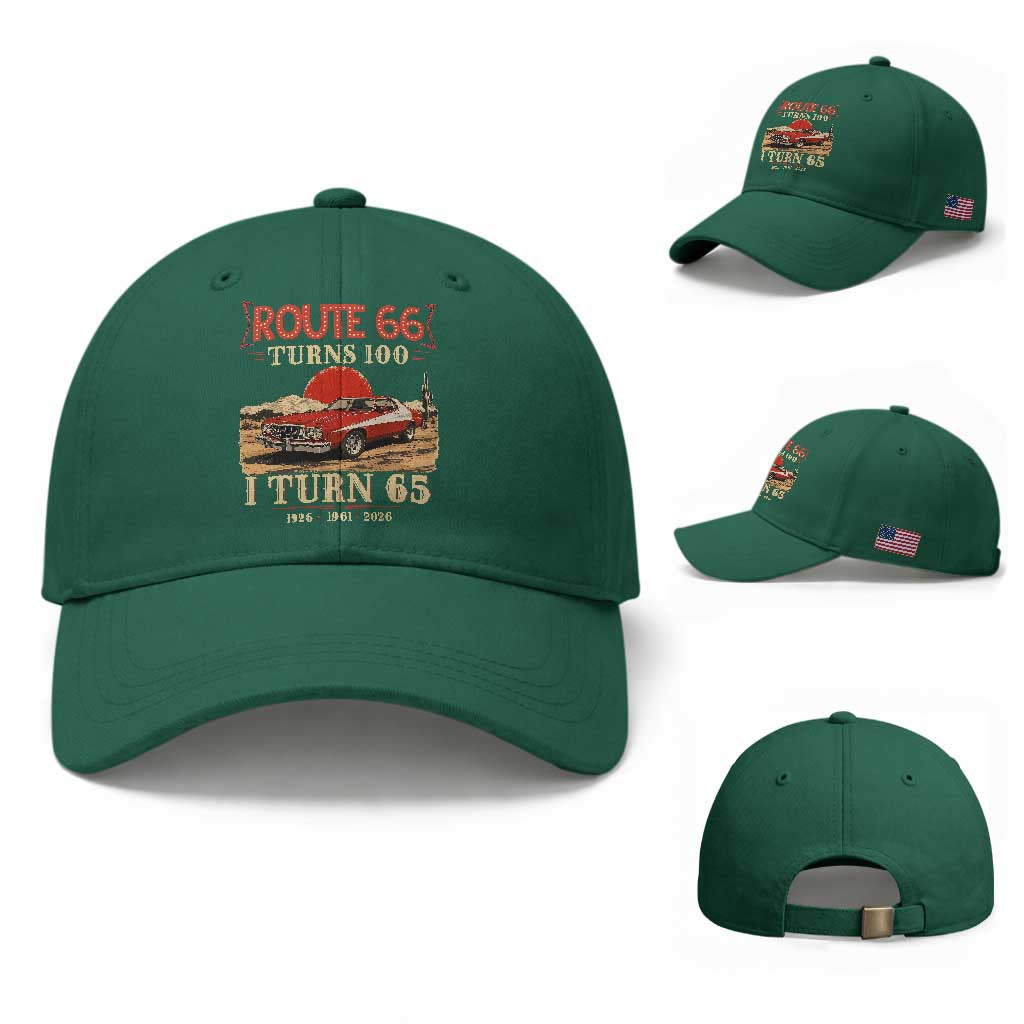 Route Highway 66 Turns 100 I Turn 65 Baseball Cap Vintage 1961 Road Sign 65th Birthday Muscle Car Lover Gift
