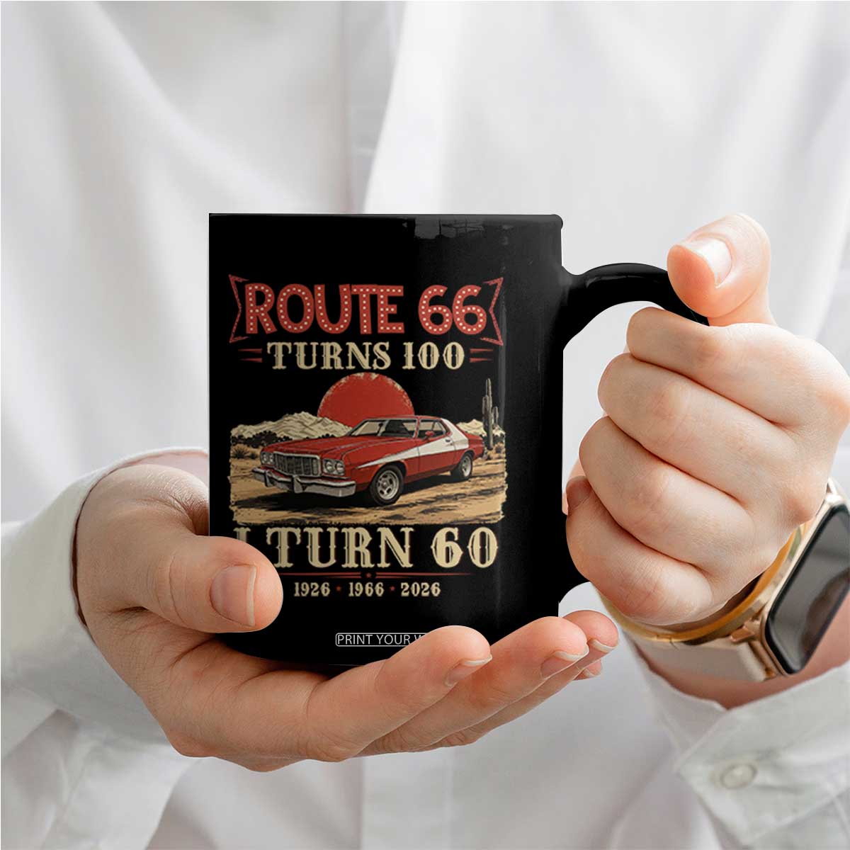 Route Highway 66 Turns 100 I Turn 60 Coffee Mug Vintage 1966 Road Sign 60th Birthday Muscle Car Lover Gift