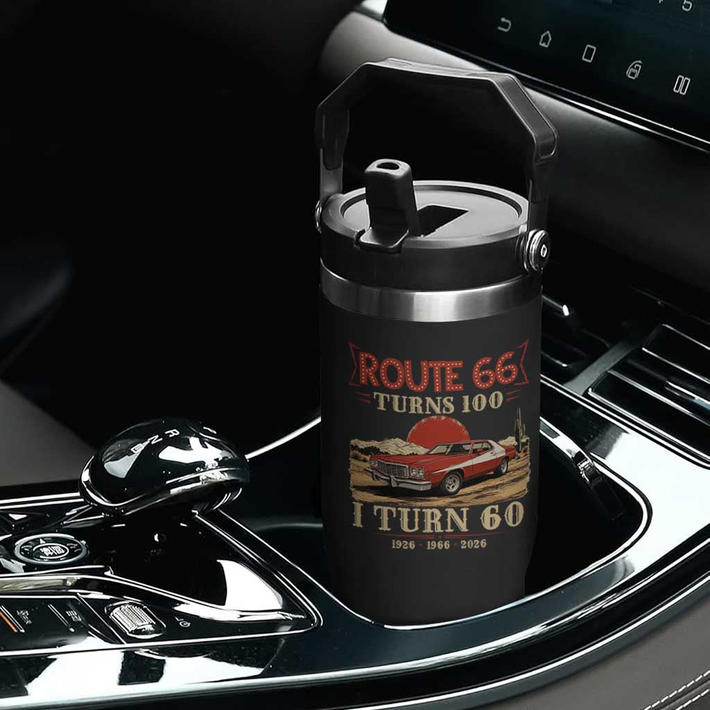 Route Highway 66 Turns 100 I Turn 60 Flip Straw Tumbler Vintage 1966 Road Sign 60th Birthday Muscle Car Lover Gift
