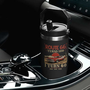 Route Highway 66 Turns 100 I Turn 60 Flip Straw Tumbler Vintage 1966 Road Sign 60th Birthday Muscle Car Lover Gift