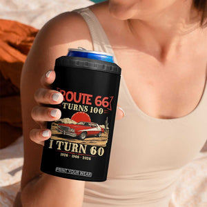 Route Highway 66 Turns 100 I Turn 60 4 in 1 Can Cooler Tumbler Vintage 1966 Road Sign 60th Birthday Muscle Car Lover Gift