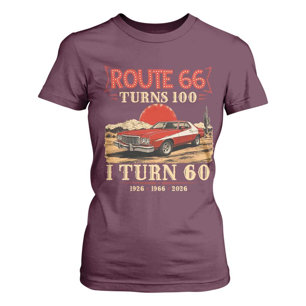 Route Highway 66 Turns 100 I Turn 60 T Shirt For Women Vintage 1966 Road Sign 60th Birthday Muscle Car Lover Gift