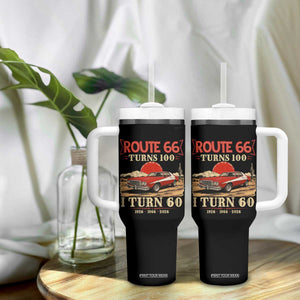 Route Highway 66 Turns 100 I Turn 60 Tumbler With Handle Vintage 1966 Road Sign 60th Birthday Muscle Car Lover Gift