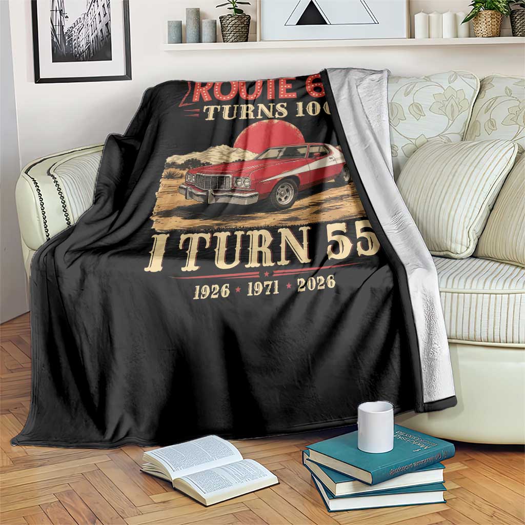 Route Highway 66 Turns 100 I Turn 55 Throw Blanket Vintage 1971 Road Sign 55th Birthday Muscle Car Lover Gift