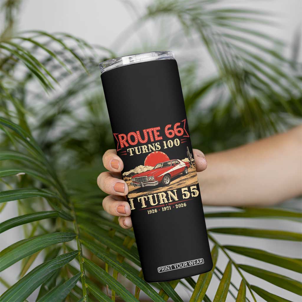 Route Highway 66 Turns 100 I Turn 55 Skinny Tumbler Vintage 1971 Road Sign 55th Birthday Muscle Car Lover Gift
