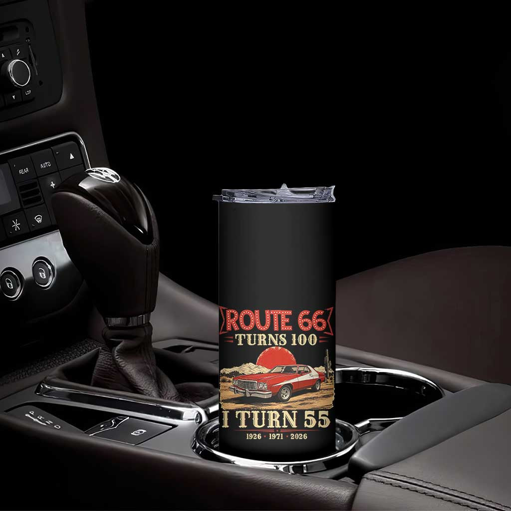 Route Highway 66 Turns 100 I Turn 55 Skinny Tumbler Vintage 1971 Road Sign 55th Birthday Muscle Car Lover Gift