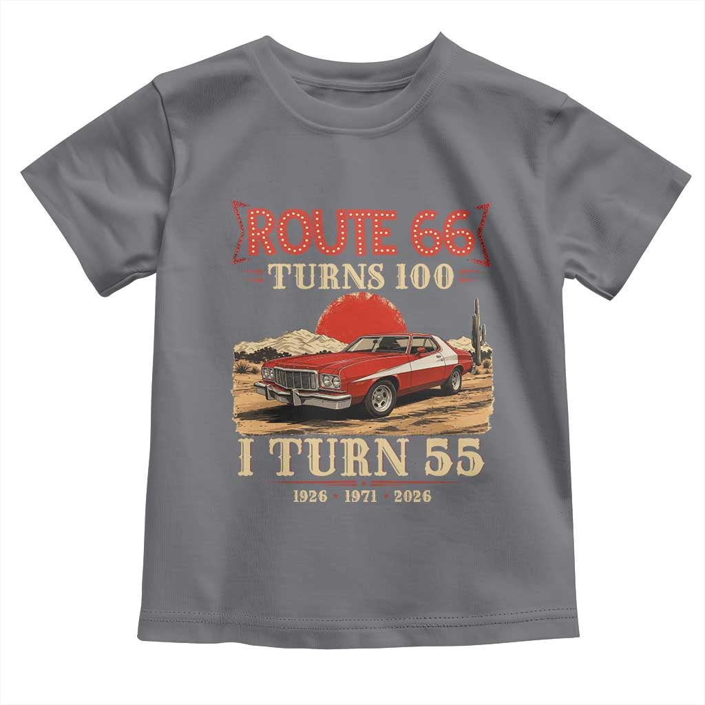 Route Highway 66 Turns 100 I Turn 55 Toddler T Shirt Vintage 1971 Road Sign 55th Birthday Muscle Car Lover Gift