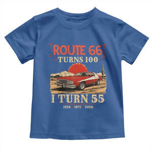 Route Highway 66 Turns 100 I Turn 55 Toddler T Shirt Vintage 1971 Road Sign 55th Birthday Muscle Car Lover Gift