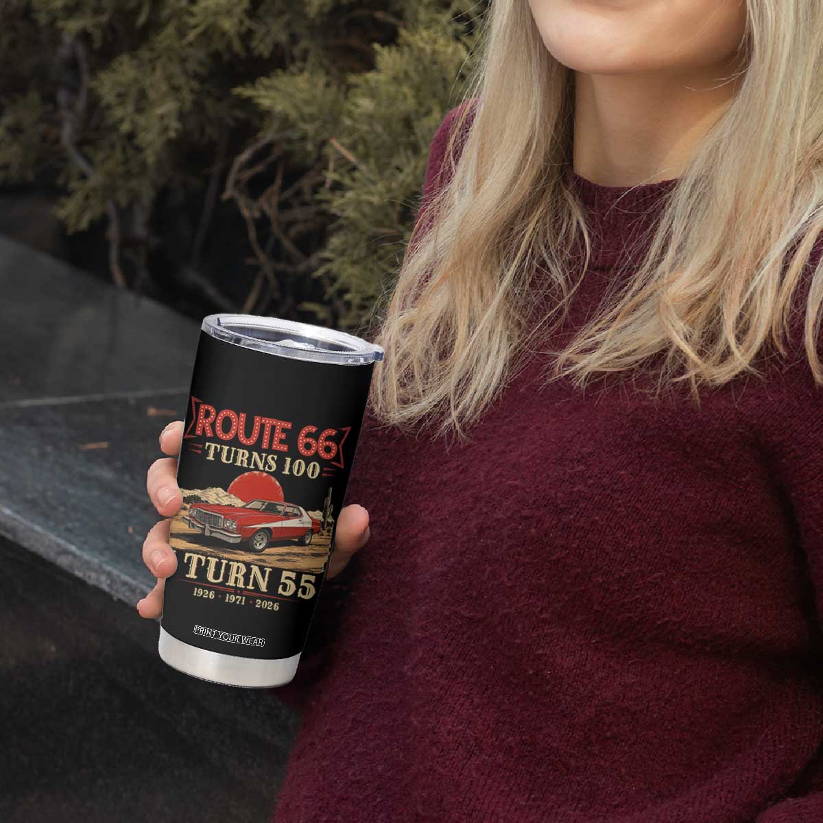 Route Highway 66 Turns 100 I Turn 55 Tumbler Cup Vintage 1971 Road Sign 55th Birthday Muscle Car Lover Gift