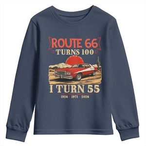 Route Highway 66 Turns 100 I Turn 55 Youth Sweatshirt Vintage 1971 Road Sign 55th Birthday Muscle Car Lover Gift