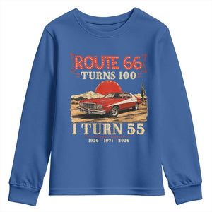 Route Highway 66 Turns 100 I Turn 55 Youth Sweatshirt Vintage 1971 Road Sign 55th Birthday Muscle Car Lover Gift