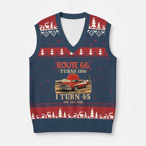 Route Highway 66 Turns 100 I Turn 45 V-Neck Knit Sweater Vest Vintage 1981 Road Sign 45th Birthday Muscle Car Lover Gift