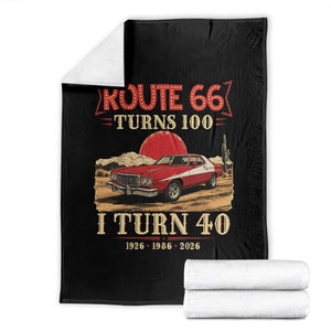 Route Highway 66 Turns 100 I Turn 40 Throw Blanket Vintage 1986 Road Sign 40th Birthday Muscle Car Lover Gift