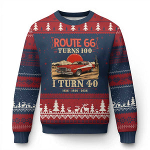 Route Highway 66 Turns 100 I Turn 40 Ugly Christmas Sweater Vintage 1986 Road Sign 40th Birthday Muscle Car Lover Gift