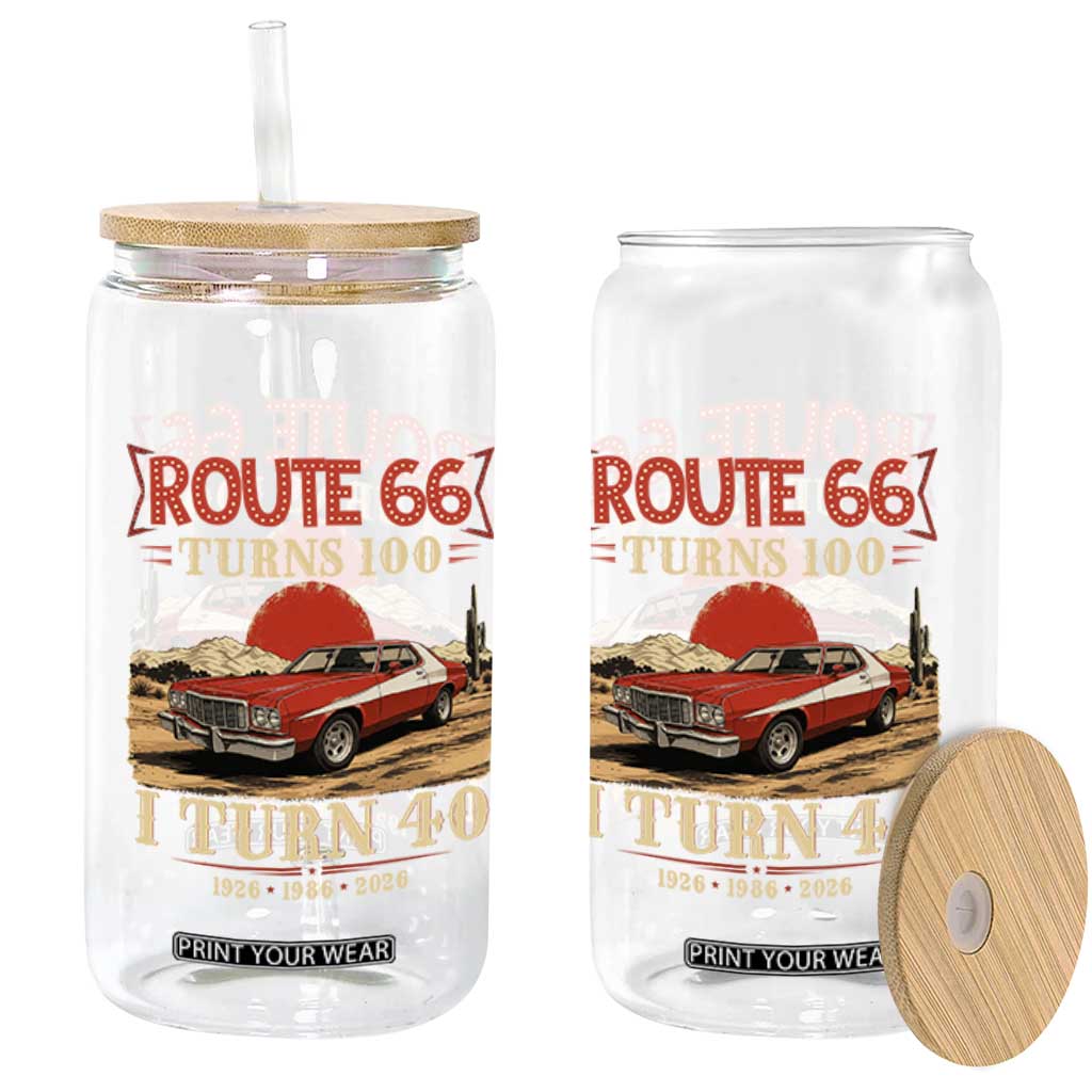 Route Highway 66 Turns 100 I Turn 40 Glass Can Vintage 1986 Road Sign 40th Birthday Muscle Car Lover Gift