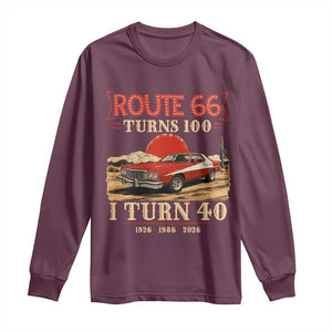 Route Highway 66 Turns 100 I Turn 40 Long Sleeve Shirt Vintage 1986 Road Sign 40th Birthday Muscle Car Lover Gift