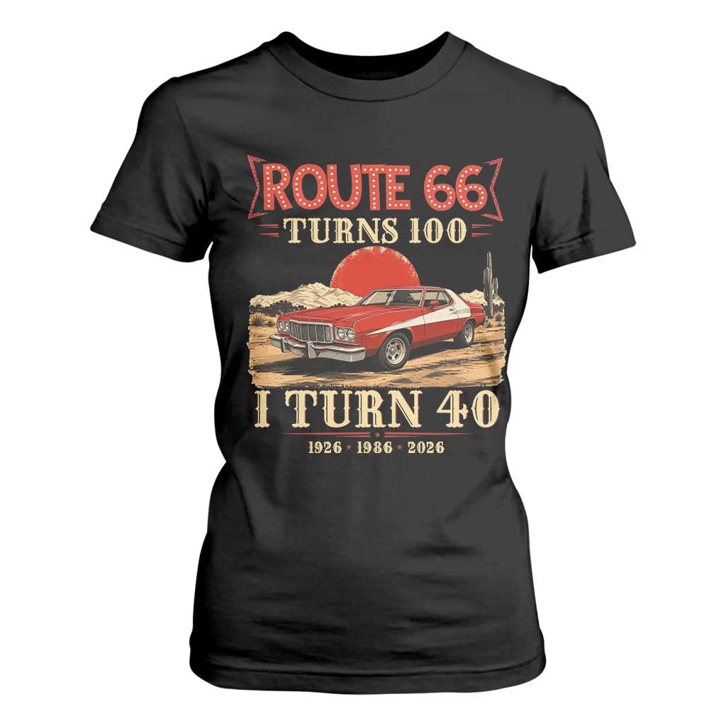 Route Highway 66 Turns 100 I Turn 40 T Shirt For Women Vintage 1986 Road Sign 40th Birthday Muscle Car Lover Gift