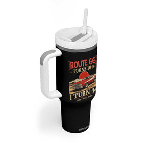 Route Highway 66 Turns 100 I Turn 40 Tumbler With Handle Vintage 1986 Road Sign 40th Birthday Muscle Car Lover Gift