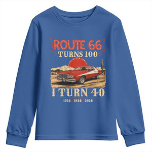 Route Highway 66 Turns 100 I Turn 40 Youth Sweatshirt Vintage 1986 Road Sign 40th Birthday Muscle Car Lover Gift