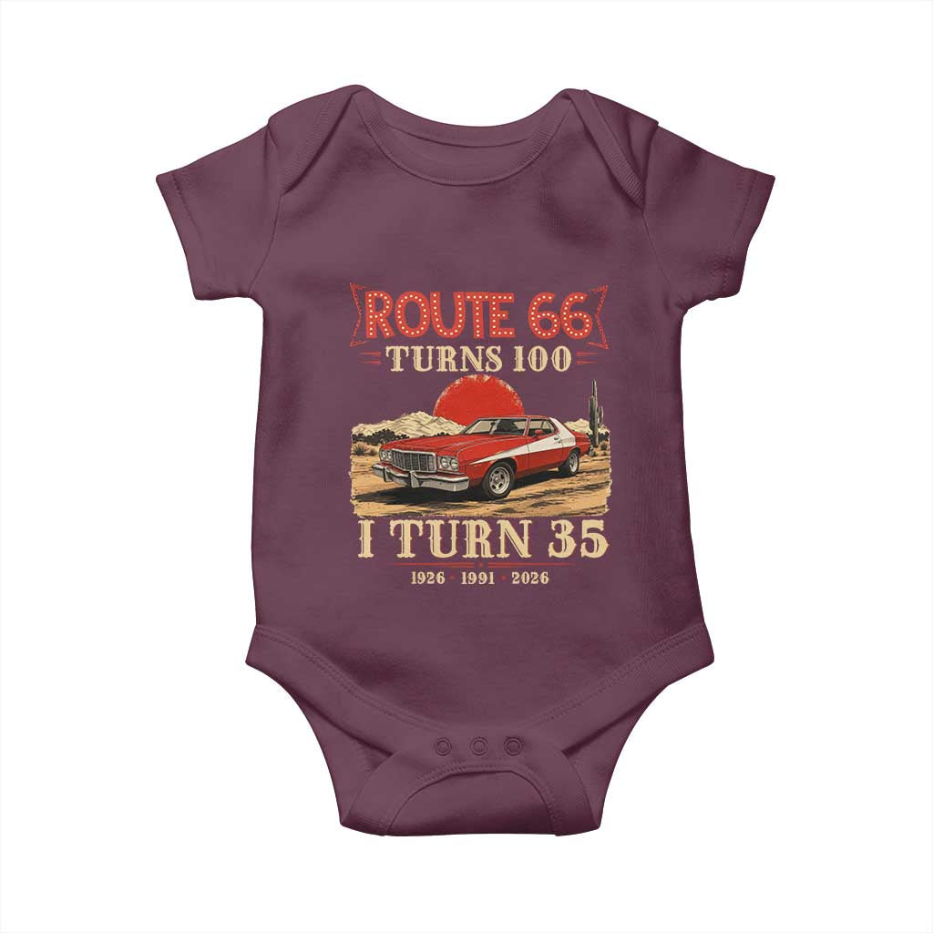 Route Highway 66 Turns 100 I Turn 35 Baby Onesie Vintage 1991 Road Sign 35th Birthday Muscle Car Lover Gift