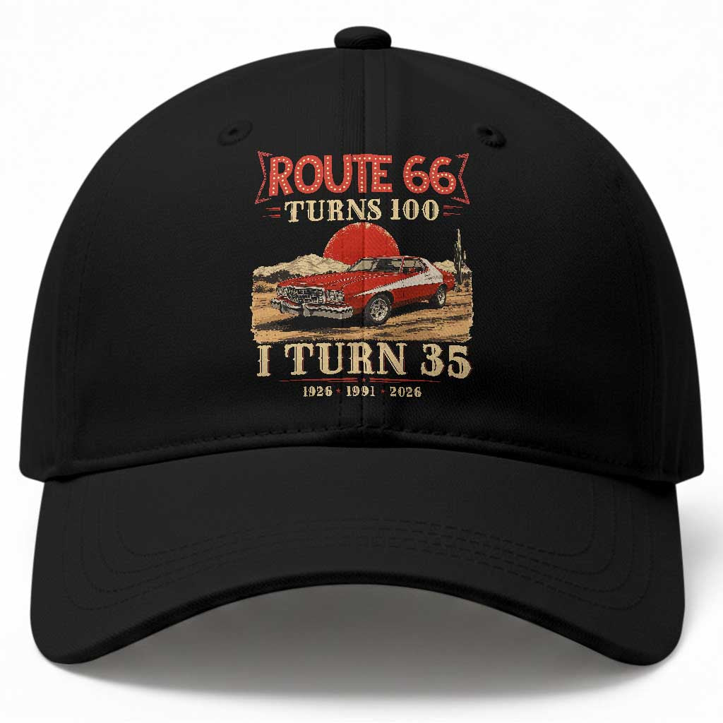Route Highway 66 Turns 100 I Turn 35 Baseball Cap Vintage 1991 Road Sign 35th Birthday Muscle Car Lover Gift