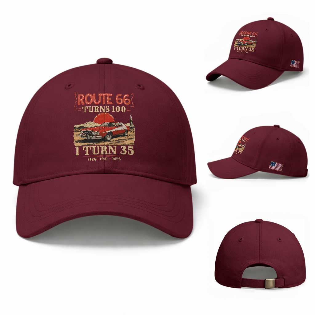 Route Highway 66 Turns 100 I Turn 35 Baseball Cap Vintage 1991 Road Sign 35th Birthday Muscle Car Lover Gift