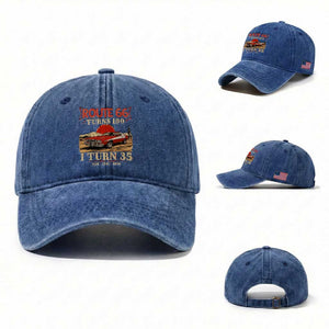 Route Highway 66 Turns 100 I Turn 35 Washed Cotton Baseball Cap Vintage 1991 Road Sign 35th Birthday Muscle Car Lover Gift