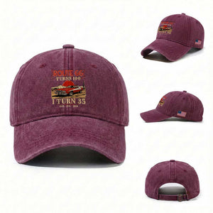 Route Highway 66 Turns 100 I Turn 35 Washed Cotton Baseball Cap Vintage 1991 Road Sign 35th Birthday Muscle Car Lover Gift