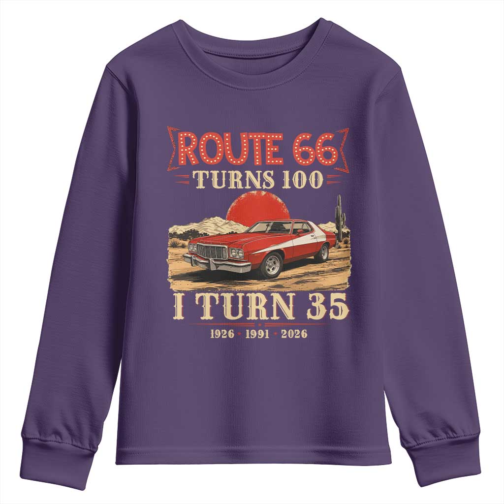 Route Highway 66 Turns 100 I Turn 35 Youth Sweatshirt Vintage 1991 Road Sign 35th Birthday Muscle Car Lover Gift