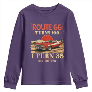 Route Highway 66 Turns 100 I Turn 35 Youth Sweatshirt Vintage 1991 Road Sign 35th Birthday Muscle Car Lover Gift