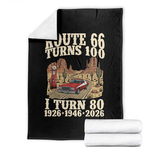 Route Highway 66 Turns 100 I Turn 80 Throw Blanket Vintage 1946 Road Sign American Muscle Car Lover 80th Birthday Gift
