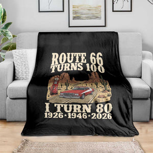 Route Highway 66 Turns 100 I Turn 80 Throw Blanket Vintage 1946 Road Sign American Muscle Car Lover 80th Birthday Gift