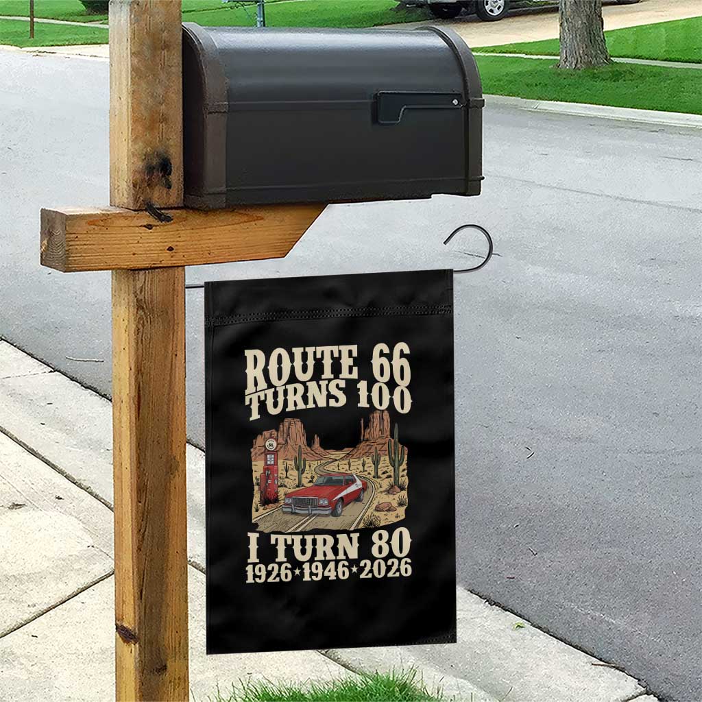 Route Highway 66 Turns 100 I Turn 80 Garden Flag Vintage 1946 Road Sign American Muscle Car Lover 80th Birthday Gift