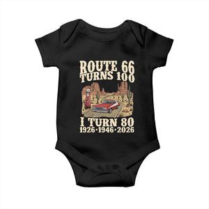 Route Highway 66 Turns 100 I Turn 80 Baby Onesie Vintage 1946 Road Sign American Muscle Car Lover 80th Birthday Gift