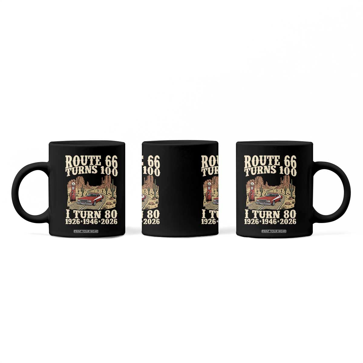 Route Highway 66 Turns 100 I Turn 80 Coffee Mug Vintage 1946 Road Sign American Muscle Car Lover 80th Birthday Gift