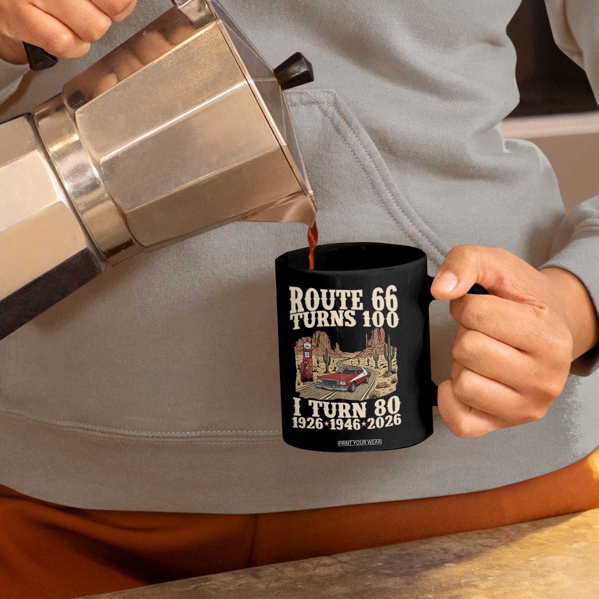 Route Highway 66 Turns 100 I Turn 80 Coffee Mug Vintage 1946 Road Sign American Muscle Car Lover 80th Birthday Gift