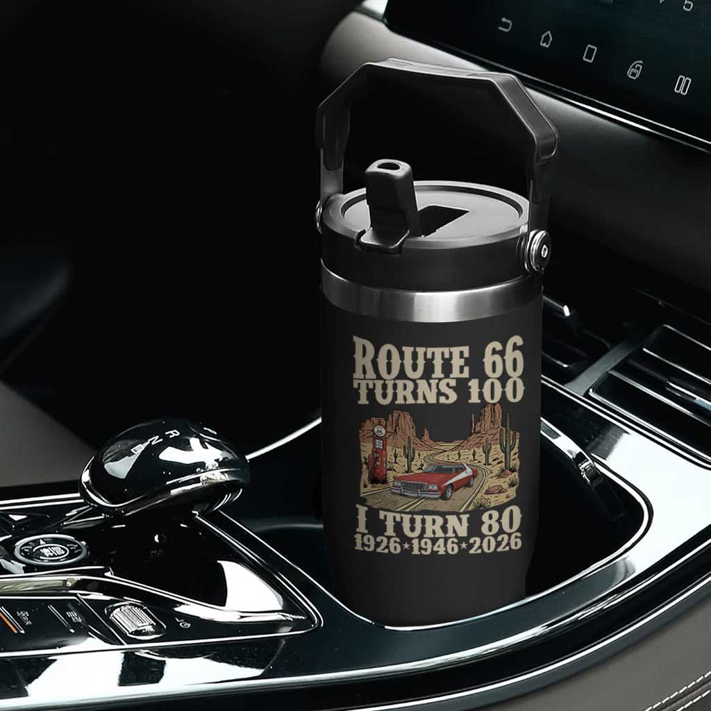 Route Highway 66 Turns 100 I Turn 80 Flip Straw Tumbler Vintage 1946 Road Sign American Muscle Car Lover 80th Birthday Gift