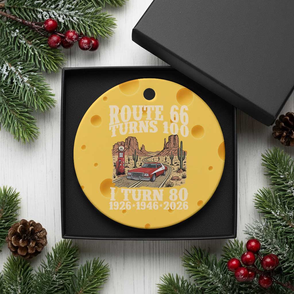 Route Highway 66 Turns 100 I Turn 80 Ceramic Ornament Vintage 1946 Road Sign American Muscle Car Lover 80th Birthday Gift