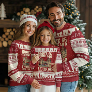 Route Highway 66 Turns 100 I Turn 80 Ugly Christmas Sweater Vintage 1946 Road Sign American Muscle Car Lover 80th Birthday Gift