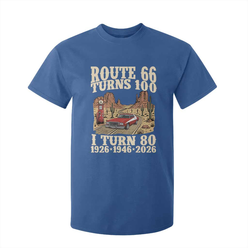 Route Highway 66 Turns 100 I Turn 80 T Shirt For Kid Vintage 1946 Road Sign American Muscle Car Lover 80th Birthday Gift