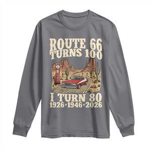 Route Highway 66 Turns 100 I Turn 80 Long Sleeve Shirt Vintage 1946 Road Sign American Muscle Car Lover 80th Birthday Gift