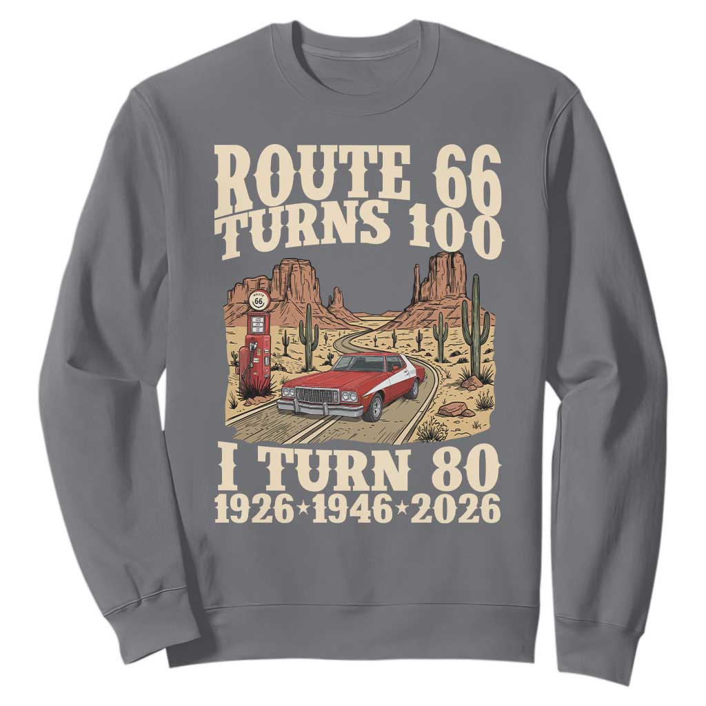 Route Highway 66 Turns 100 I Turn 80 Sweatshirt Vintage 1946 Road Sign American Muscle Car Lover 80th Birthday Gift
