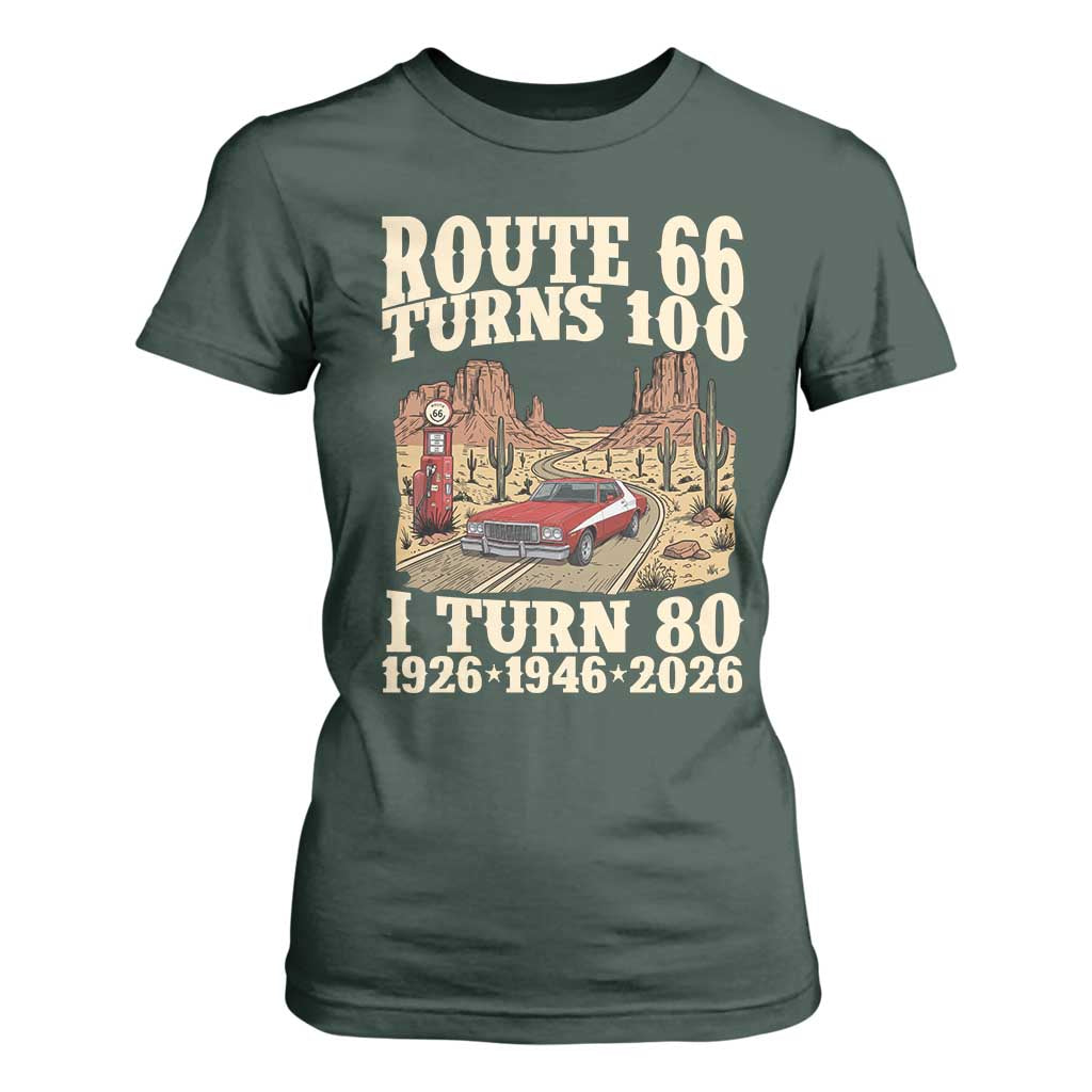 Route Highway 66 Turns 100 I Turn 80 T Shirt For Women Vintage 1946 Road Sign American Muscle Car Lover 80th Birthday Gift