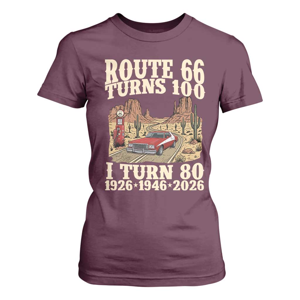 Route Highway 66 Turns 100 I Turn 80 T Shirt For Women Vintage 1946 Road Sign American Muscle Car Lover 80th Birthday Gift