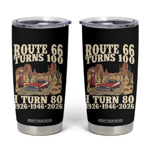 Route Highway 66 Turns 100 I Turn 80 Tumbler Cup Vintage 1946 Road Sign American Muscle Car Lover 80th Birthday Gift