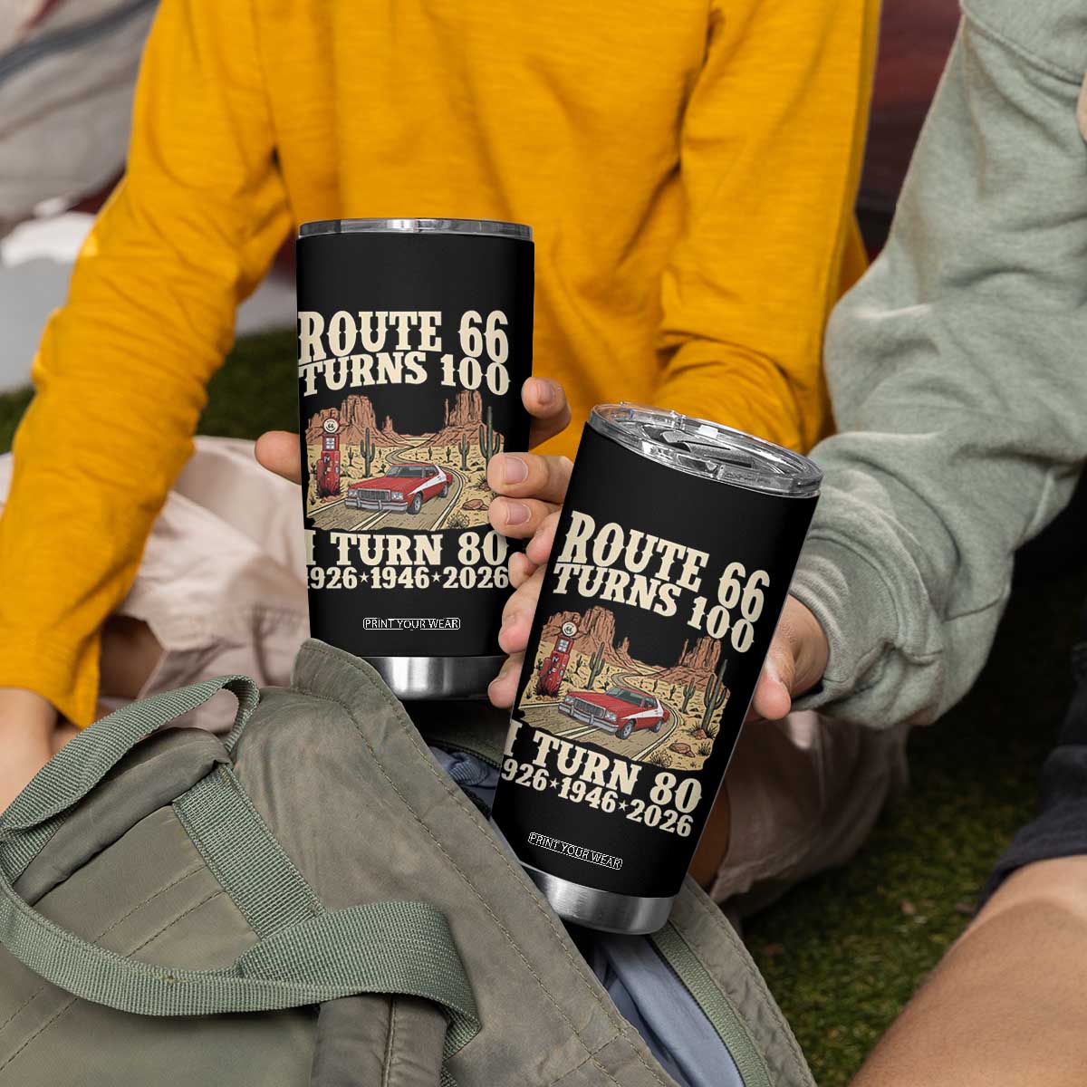 Route Highway 66 Turns 100 I Turn 80 Tumbler Cup Vintage 1946 Road Sign American Muscle Car Lover 80th Birthday Gift