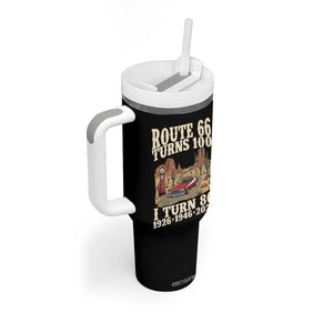 Route Highway 66 Turns 100 I Turn 80 Tumbler With Handle Vintage 1946 Road Sign American Muscle Car Lover 80th Birthday Gift