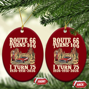 Route Highway 66 Turns 100 I Turn 75 Ceramic Ornament Vintage 1951 Road Sign American Muscle Car Lover 75th Birthday Gift